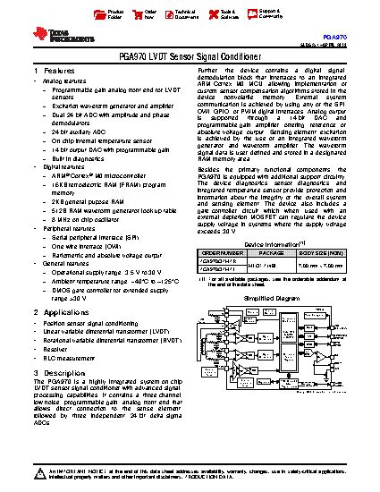 PGA970 data sheet, product information and support .